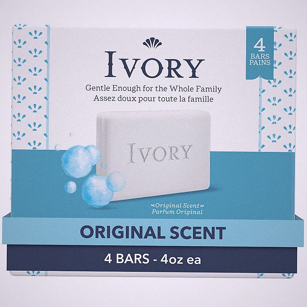 Ivory Gentle Bath Bar Soap, Designed for Whole 4.0 Ounce (4 Count), White