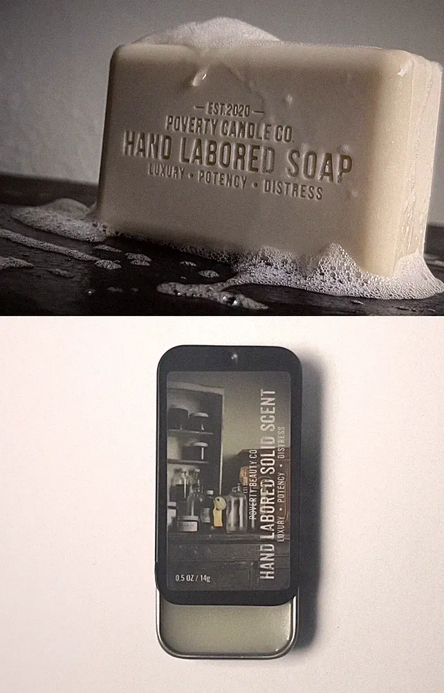 POVERTY CO. Solid Cologne Fragrance 0.5 Oz In DIRY LEATHER+ 6.5 SOAP BAR